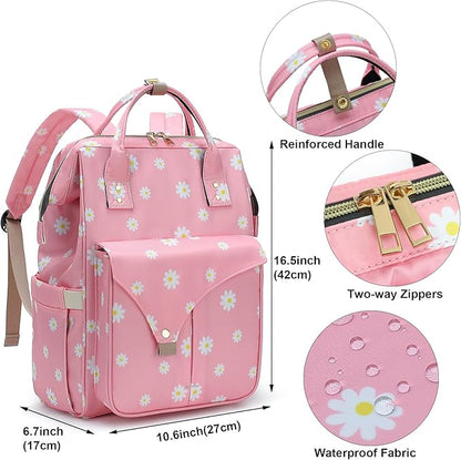 Flowers Laptop Backpack College School Backpack Bookbags Nurse Backpacks Travel Bags for Women Girls Fits 15.6 Inch Notebook (Daisy Pink)