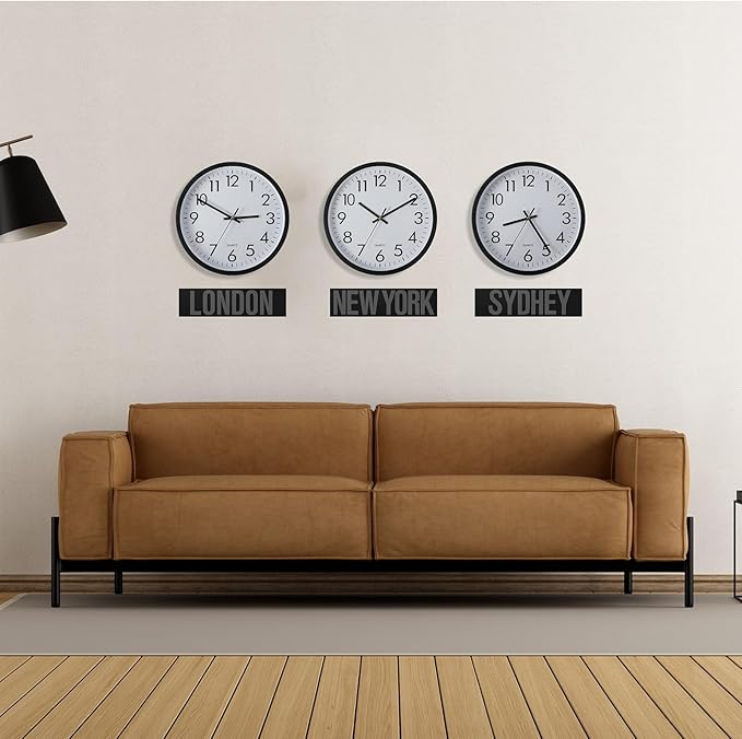 Sasylvia 3 Pcs 10 Inch Wall Clock Battery Operated Round Clock with 3 Pcs Black Acrylic Sheets 4 Sheets of Self Adhesive Vinyl Letter Stickers Alphabet Stickers for School Office Home