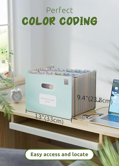 Accordion File Organizer, 12 Pockets Wheat Straw Expanding File Folders, Upright & Open Top, Monthly Bill Receipt Organizer, 100% BPA Free, Return to Nature, Healthy Living, Letter/A4 Size-Sky Blue
