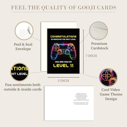 Gooji 5x7 Gamer Birthday Card for Boys and Girls - Level-Up Design for Ages 9, 10, 11, 12 - Perfect Gaming Party Greeting Card (11Y)
