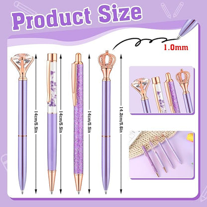BESARME 4 Pcs Purple Pens Set, Mother's Day Gifts Purple Gifts for Women Girls Crystal Diamond Fancy Pens Christmas Gift for Women Black Ink Pretty Cute Pens for School Wedding Office Supplies