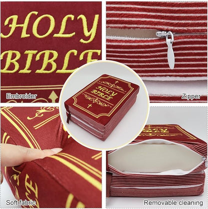 Bible Pillow Book Plush That Opens Christian Holy Bible Stuff Religious Party Favors Gifts for Kids for Christening Easter (Red)