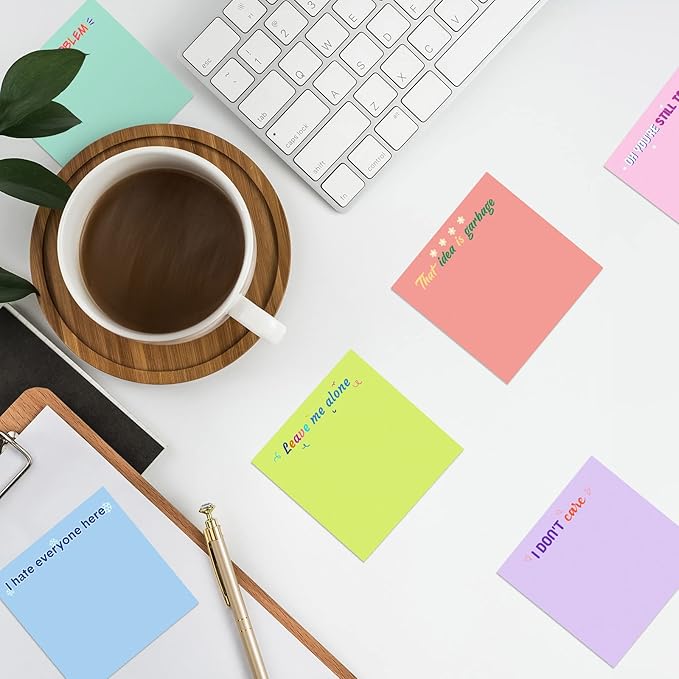 12 Pieces Snarky Office Sticky Notes Funny Note Pads Work Sucks Complaining Quotes Vibrant Negative Passive Office Notepads Adhesive Memo Pad for Colleague Supplies, 3 x 3 Inch(Cute Style)