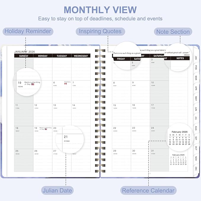 2026 Planner, Weekly and Monthly Academic Planner Calendar (JAN.2026 - DEC.2026), Planning Agenda Book, for Office Desk Accessories and School Supplies, A5(6.3" x 8.5")