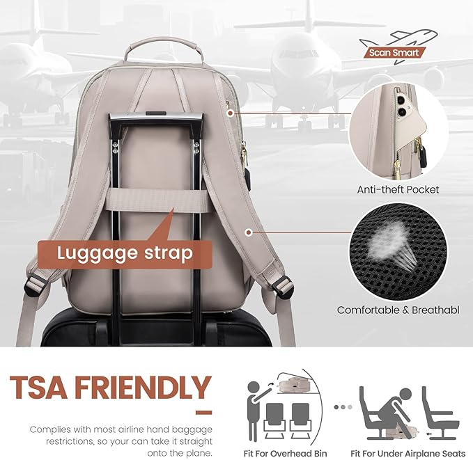 LOVEVOOK Laptop Backpack for Women 15.6 inch, Travel Backpack Purse,Professional Laptop Computer Bag,Waterproof Work Business College Teacher Bags Carry on Backpack with USB Port,Taro Grey