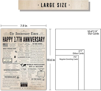 Jumbo 17th Anniversary Cards for Women Men, Retro 17 Year Anniversary Card Gifts for Wife Husband, Large 17th Wedding Anniversary Decoration for Parents