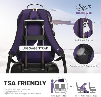 LOVEVOOK Laptop Backpack for Women 15.6 inch,Cute Women Travel Backpack Purse,Professional Laptop Computer Bag,Waterproof Work Business College Teacher Bag Carry on Backpack with USB Port,Royal Purple