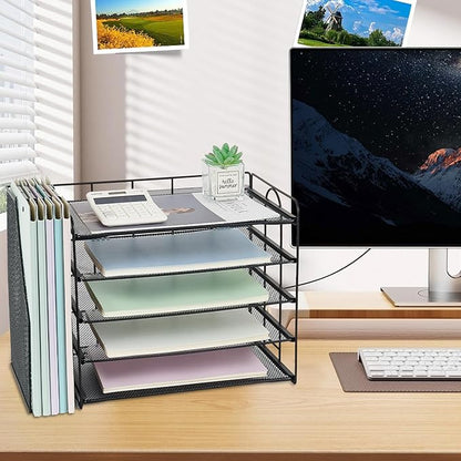 OPNCIE Desk Organizers and Accessories, 5 Tier Paper Letter Tray File Organizer, Office Organization Storage Desk Accessories Workspace Desktop Organizer for Classroom Office Supplies Decor(Black)