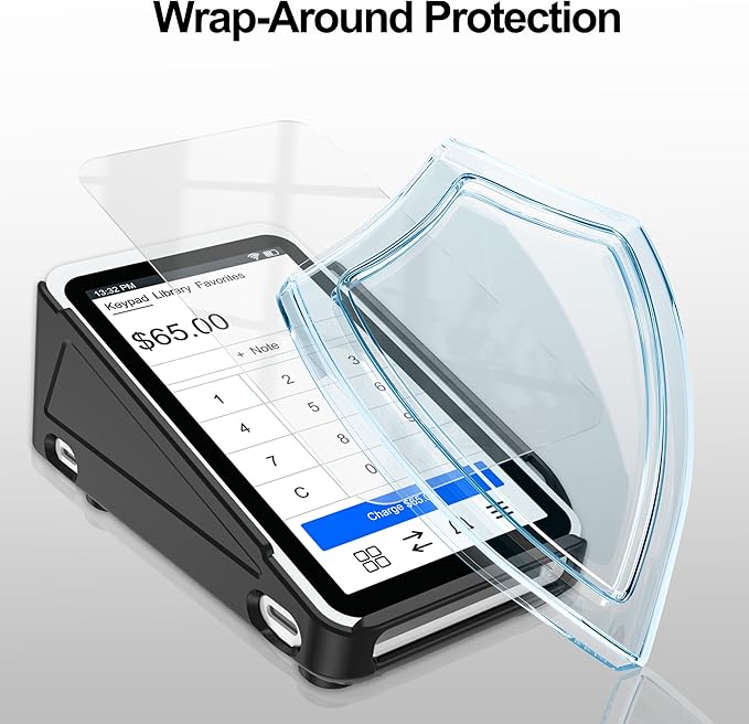 Kailfee Protective Case and Screen Protector*3 for Square Terminal Card Reader - Rubberized Hard Casing with Non-Slip Base and Tempered Glass(Black)