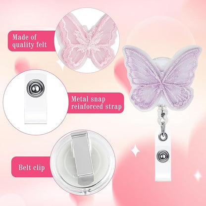NACHLYNN 8 Pcs Butterfly Felt Retractable Badge Reels Cute Felt Nurse Badge Reel Holders Name ID Accessories with Retractable Cord for Teacher Student Nurses Gifts