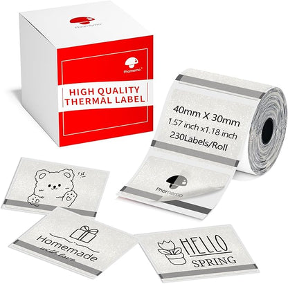 Phomemo Transparent Thermal Labels for M110/M120/M220/M150/M250 Label Maker, Self-Adhesive Thermal Label 1.57"x1.18"(40x30mm), 230 Labels/Roll, for Barcode, Address, Bussiness and Home Use, Sliver