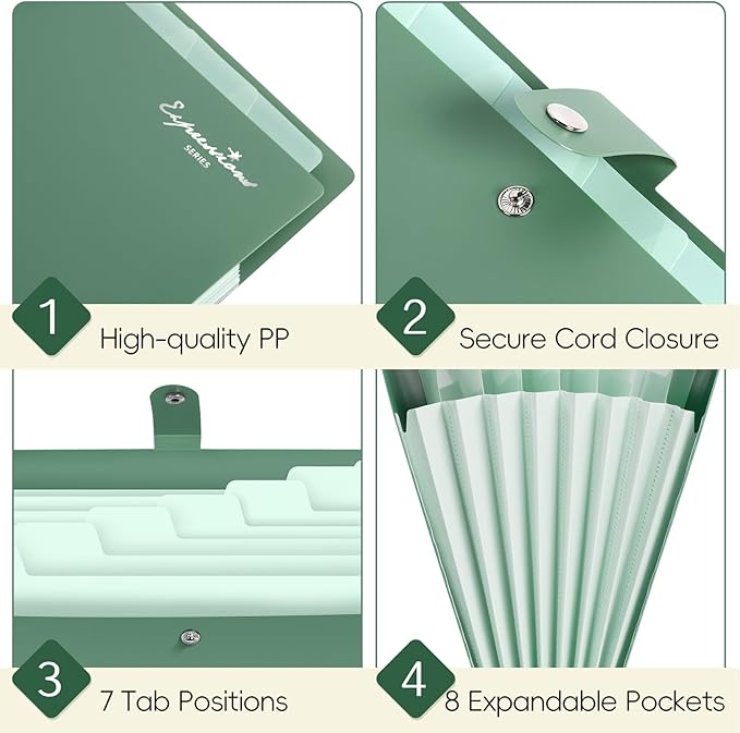 Sooez Elegant Accordion File Organizer with Labels, 8 Pocket Expanding File Folder, Portable Folders for Documents, Cute Paper Organizer for School Office Supplies, Letter Size, Light Purple