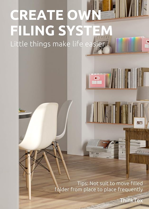 ThinkTex 26 Pockets Expanding File Folder, Upright & Open Top, A-Z Colorful Tabs, Larger Capacity Accordian Folder, Letter/A4 Size for School, Home and Office - Pink