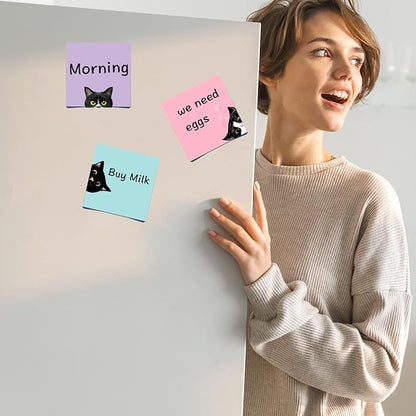 9 Pads Black Cat Sticky Notes Set, Pink Self-Stick Note Pads, Cute Memo Pads Super Adhesive Note Card for Cat Lover Gift, Teacher Office and School Supplies, 3x3in