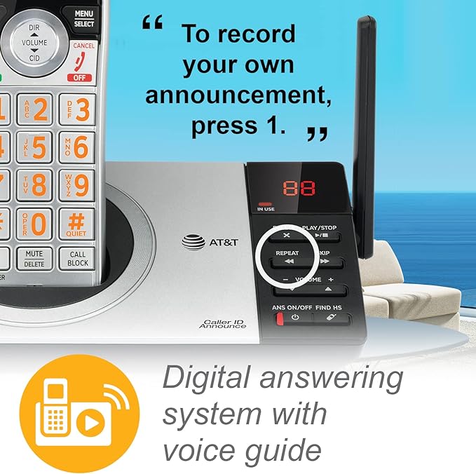 AT&T CL82507 DECT 6.0 5-Handset Cordless Phone for Home with Answering Machine, Call Blocking, Caller ID Announcer, Intercom and Long Range, Silver (CL82507)