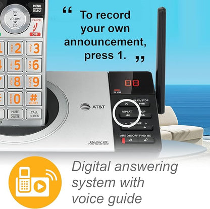 AT&T CL82507 DECT 6.0 5-Handset Cordless Phone for Home with Answering Machine, Call Blocking, Caller ID Announcer, Intercom and Long Range, Silver (CL82507)