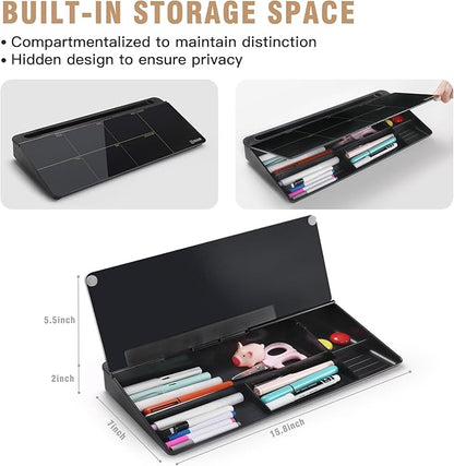 SELEAD Desktop Glass Whiteboard Weekly Planner Calendar with Organizer, Markers, Eraser, Holder - Small Dry Erase White Board TODO List Memo for Home, School, Office Desk Accessories - Black