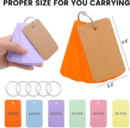 Koogel 2.2×3.5" Ring Flashcards 300ct | 6-Color Study System | Dorm to Office Essentials | Commute-Ready Portable Cards