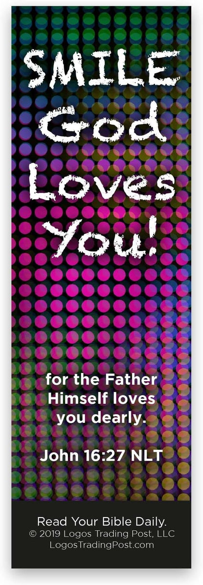 Children and Youth Bookmark, Smile God Loves You, John 16:27, Pack of 25, Handouts for Classroom, Sunday School, and Bible Study