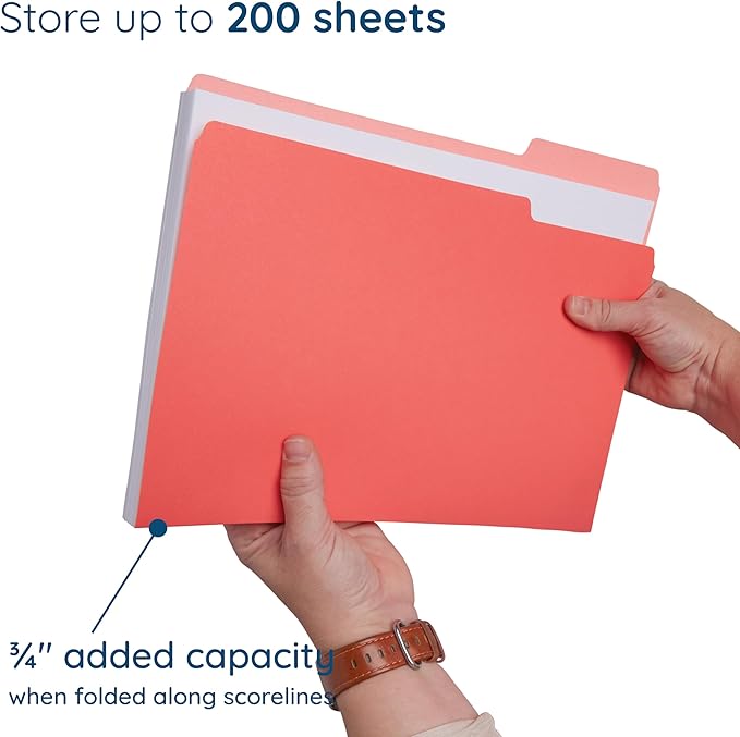 100 Blue Summit Supplies Colored File Folders, 1/3 Cut, Letter Size File Folders, Decorative Multicolor Gem Tone Colors, Durable 11pt Paper, Two-Tone Design