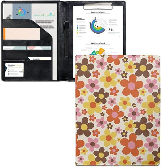 Cozeyat African Floral Padfolio for Women Binder Portfolio Folder, PU Leather Folder A4 Conference Pad Document Organizer Notepad Holder