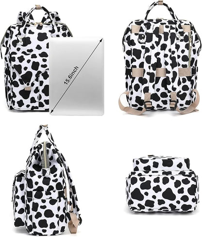 Cow Print Laptop Backpack College School Backpack Bookbags Nurse Backpacks Travel Bags Casual Daypacks for Women Girls Fits 15.6 Inch Notebook