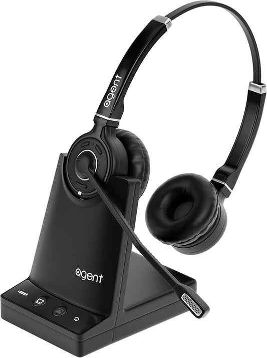 TruVoice Agent AW60 2-in-1 Wireless Headset with Noise Canceling Microphone for Desk Phone and PC | 500 FT Maximum DECT Range (15 x Bluetooth Distance) - Remote Answer Capability with Additional EHS
