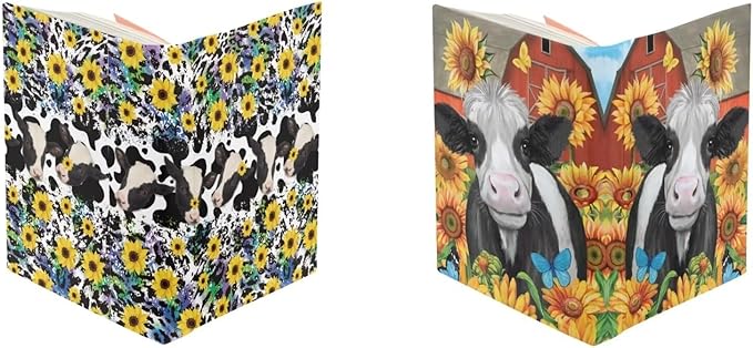 Cow Sunflower Jumbo Book Sox 2 Pack, 9x11 Inch Stretchable Book Sox Suitable for Boys and Girls, Durable, Washable and Reusable Book Protector Textbook Cover