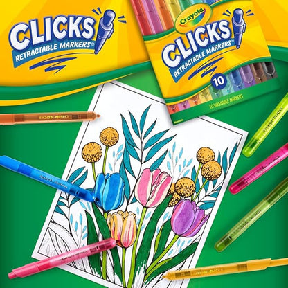 Crayola Clicks Retractable Tip Markers (10ct), Easter Basket Essentials, Cone Tip, Washable Art Marker Set for Kids, Long Lasting Coloring Supplies, 3+