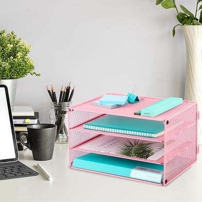EASEPRES 3 Tier Paper Organizer Tray, Pink