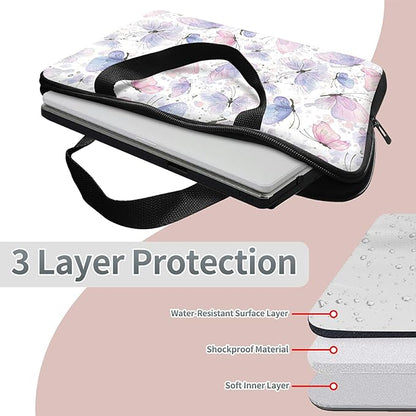Universal Tablet Laptop Sleeve Case 10 inch, Pink Purple Butterfly Slim Carrying Case Durable Handbag Travel Laptop Bag for 7 to 10-inch Laptops/Notebook/Kids Tablet/ipad/eBook Readers