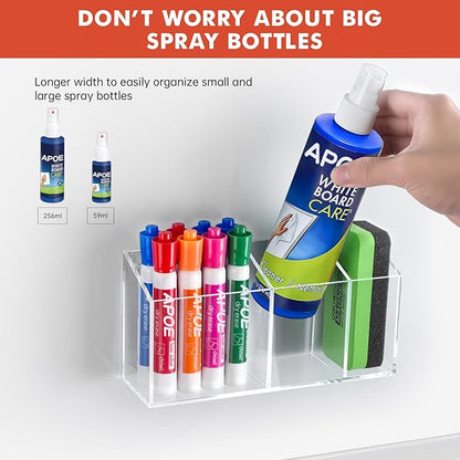 Magnetic Dry Erase Marker Holder, Acrylic Magnet Pen Holder for Whiteboard, Refrigerator, Magnetic Fridge Organizer for Office, Classroom, Whiteboard Maker Holder, Locker Organizer