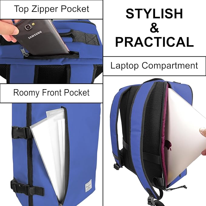 Lightweight Travel Backpack Personal Item Size for Men Women Carry-On Daypack 15.6-inch Laptop, Commute Gym Sport, Blueberry
