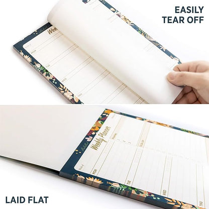 Oriday Weekly Planner Task Organizer Pad - 52 Sheets Undated Planning Tear-away Notepad (7.8" x 10" Dark Flower)