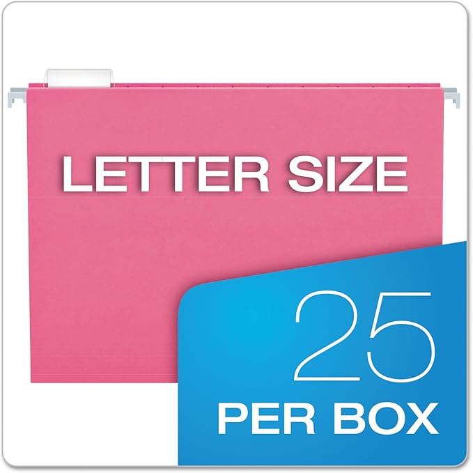 Pendaflex Recycled Hanging Folders, Letter Size, Pink, 1/5 Cut, 25/BX (81609)