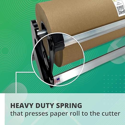 IDL Packaging PD-48 Durable Paper Roll Dispenser & Cutter for up to 48" Width and 9" Diameter Rolls - Horizontal Tabletop Paper Holder - Steel Dispenser with Cutter for Kraft or Butcher Paper