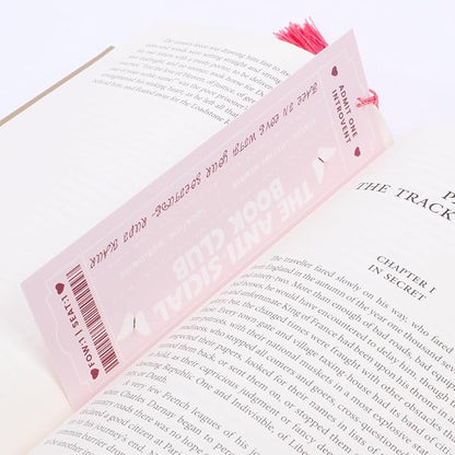 Jnglr 2PCS Book Clubs Bookmark Laminated Bookmarks with Tassel Set, Book Marks for Women Book Accessories Reading Lovers Bookmark for Readers Pink Bookmarks