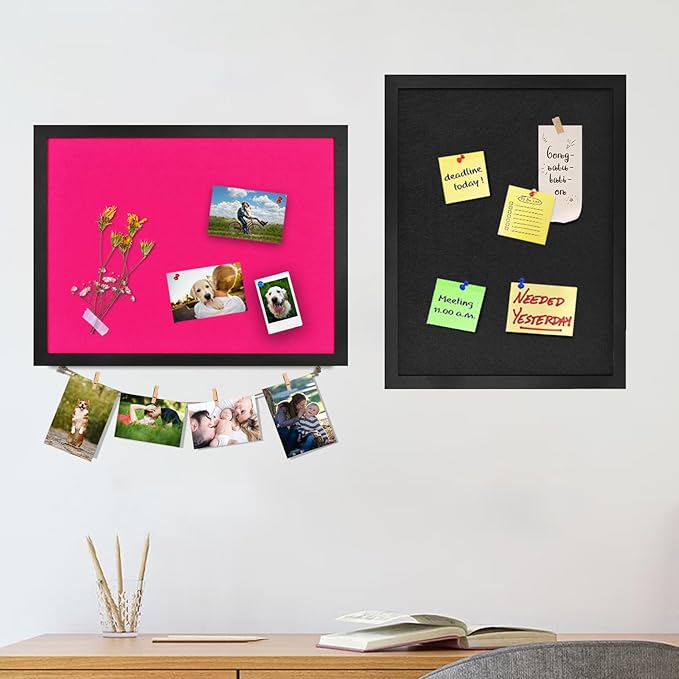 Black Bulletin Boards Cork Board with Felt, 17"x13" Small Display Pin Board Vision Board for Walls, Jewelry, Notes, Collection, Photos, Office, Wood Framed(Black) & Felt(Black), 1pc