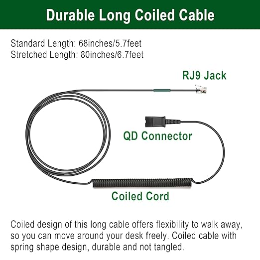 U10P Headset Adapter RJ9 to QD Cable for Plantronics Quick Disconnect Headset Cord Compatible with Polycom VVX411 VVX410 VVX311 VVX310 Plantronics ShoreTel Avaya NEC Aastra Mitel Nortel Landline Phone