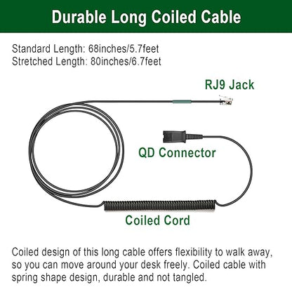 U10P Headset Adapter RJ9 to QD Cable for Plantronics Quick Disconnect Headset Cord Compatible with Polycom VVX411 VVX410 VVX311 VVX310 Plantronics ShoreTel Avaya NEC Aastra Mitel Nortel Landline Phone