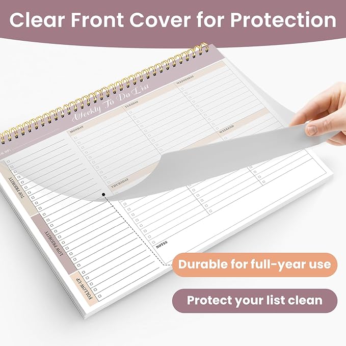 Weekly To Do List Notepad with 52 Undated Sheets（8.5"×11"）- Undated Weekly Planner Notepad for Office Desk Accessories and Supplies - Midnight Lilac