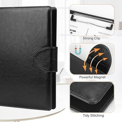 Toplive Padfolio Folder 3 Ring Binder PU Leather Portfolio, Business Interview Resume Portfolio A4/ Letter Size Document Organizer with Clipboard for Women Men, Black