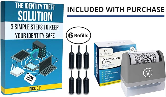 Identity Theft Protection Roller Stamps Wide Kit - Confidential Roller Stamp, Anti Theft, Privacy & Security Stamp, Designed for ID Blackout Security - Classy Gray with 6 Refills