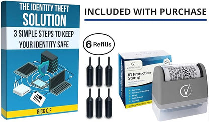 Identity Theft Protection Roller Stamps Wide Kit - Confidential Roller Stamp, Anti Theft, Privacy & Security Stamp, Designed for ID Blackout Security - Classy Gray with 6 Refills