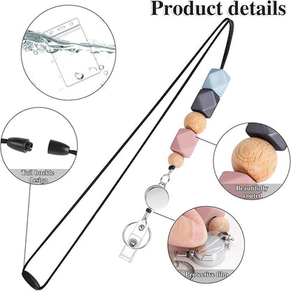 6 in 2 Set Retractable Lanyard for ID Badges, Teacher Lanyard with ID Holder Beaded Lanyards for Women Teacher Appreciation Gifts Office Gift for Coworkers