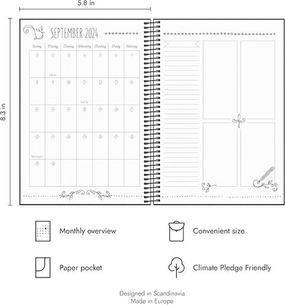 Doodle Academic Planner 2024-2025 | July 2024 - August 2025 | Weekly & Monthly Planner | Space for Creativity | Planner stickers included | Black cover | 120gsm paper