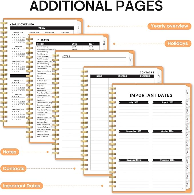 2026 Planner, Weekly and Monthly Calender Planner, Jan 2026 to Dec 2026, Hardcover 2026 Calendar Planner Book with Tabs & Inner Pocket, Office Home School Supplies for Women & Men - A4 (8.5" x 11"), Bright Orange