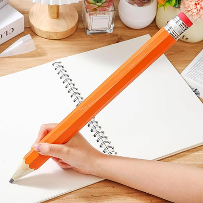 2 Pcs 16 Inch Pencils Wooden Jumbo Pencils Giant Wooden Pencils Funny Big Pencil with Cap Eraser Large Pencil Fun Novelty Gifts for Kids School Kindergarten Home Office Supplies (Orange)