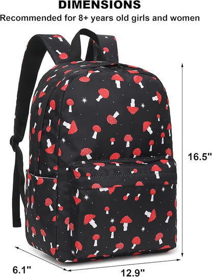 Mushroom School Backpack for Teens Girls, Womens College Bookbags Laptop Backpacks