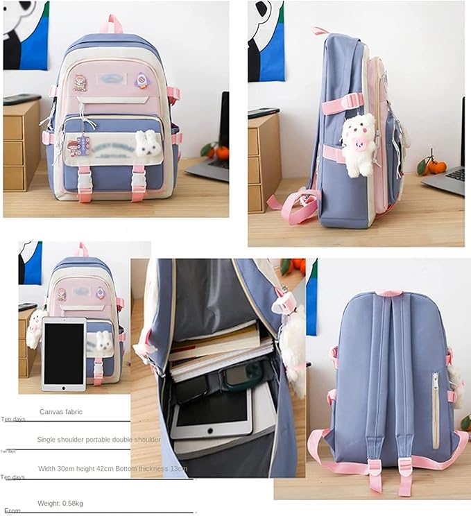 Kawaii Backpack 5Pcs Set Lightweight aesthetic backpack,Teens laptop computer cute backpacks for girls (cute backpack,one size)